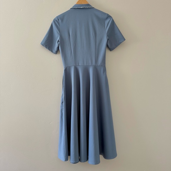 Voodoo Vixen Bluebell Blue Midi Dress with White Embroidery - Picture 5 of 9